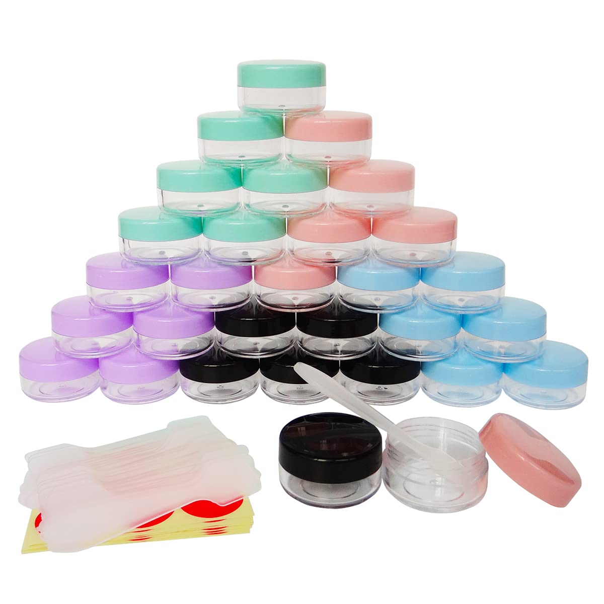 Wopanxye 30pcs 10g Small Plastic Makeup Container with Lid, 10ml Travel Cosmetic Sample Jar for Lip Scrub, Body Butter, Cream, Slime, Lip Balm, Eyeshadow, Paint, Glitter, Wax, Lotion, Mini Storage Pot