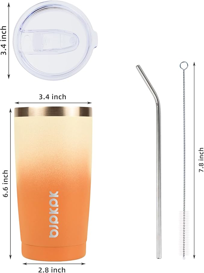 BJPKPK Tumbler with Lid and Straw, 20 oz Stainless Steel Vacuum Insulated Color Block Tumblers, Double Wall Ice Coffee Thermal Cup Travel Mug,Coral