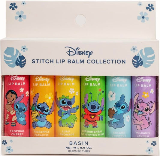 Basin Disney Stitch Lip Balm Collection | 6 Pack Tropical Flavors (Pineapple Paradise, Colada Coconut & More) | Organic Island-Inspired Gift Set, Official Disney, Made in USA
