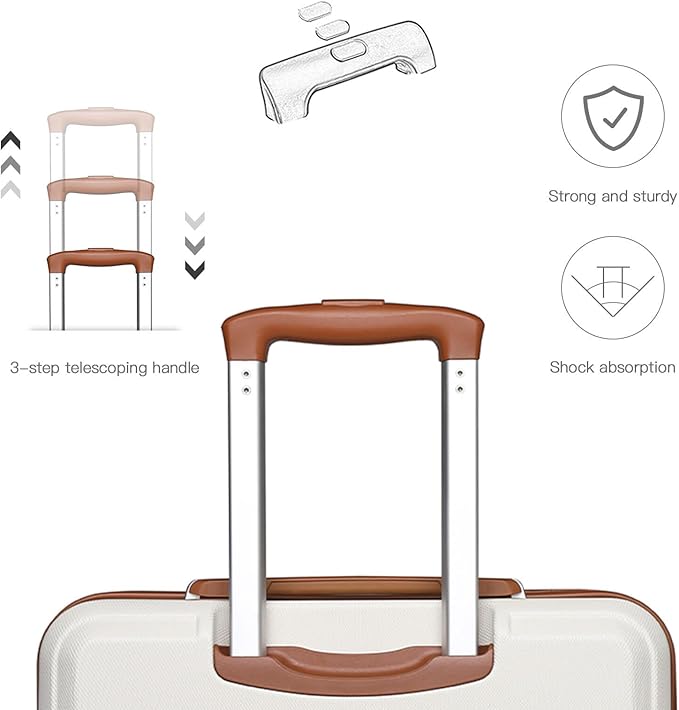 Kono 20'' Carry on Luggage Lightweight with Spinner Wheel TSA Lock Hardside Luggage 20.3" x 15" x 8.3" Carry on Suitcase Cream White
