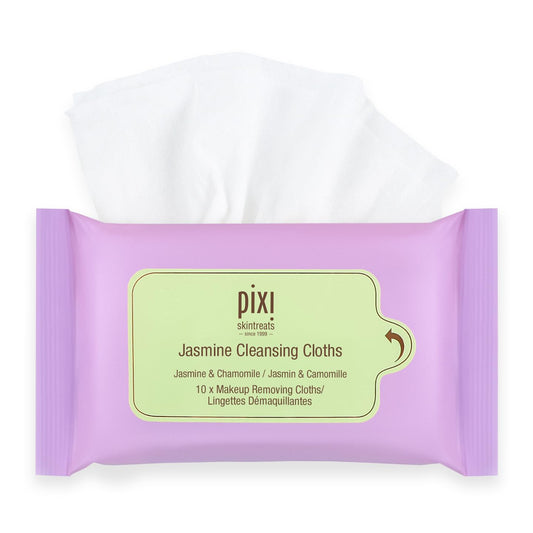 Pixi Beauty Jasmine Cleansing Cloths Mini |Cleansing, Smoothing, and Hydrating Disposable Face Towelettes| Pack of 10 Face Wipes