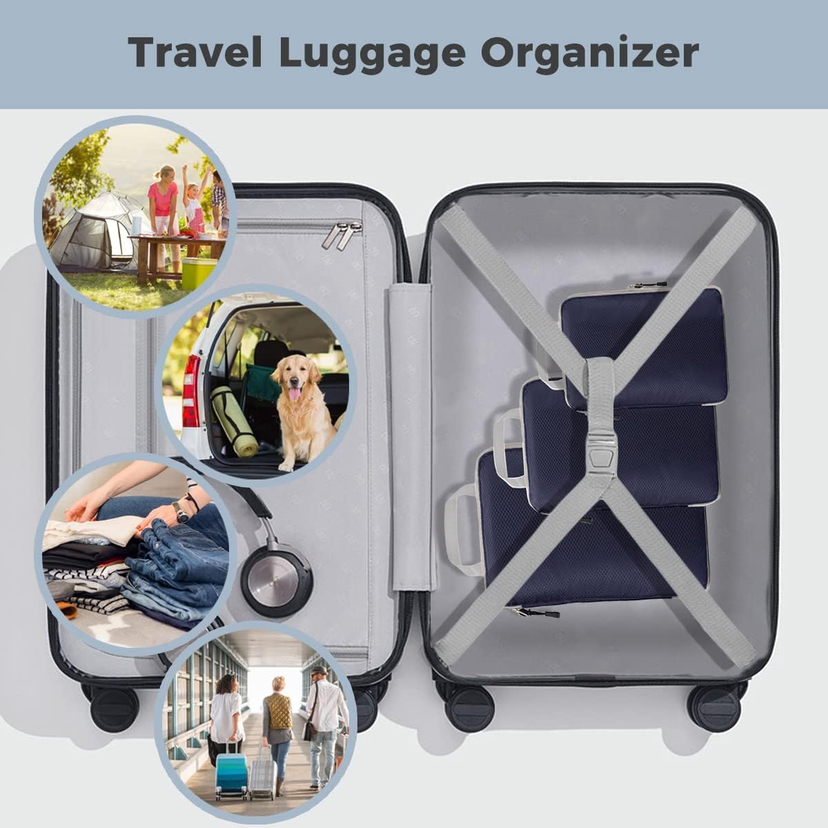 AUXDIQ 3 PCS Compression Packing Cubes for Suitcase Travel Luggage Organizer Bags Set Packing Organizers Compression Suitcase Bag Travel Essential Bag