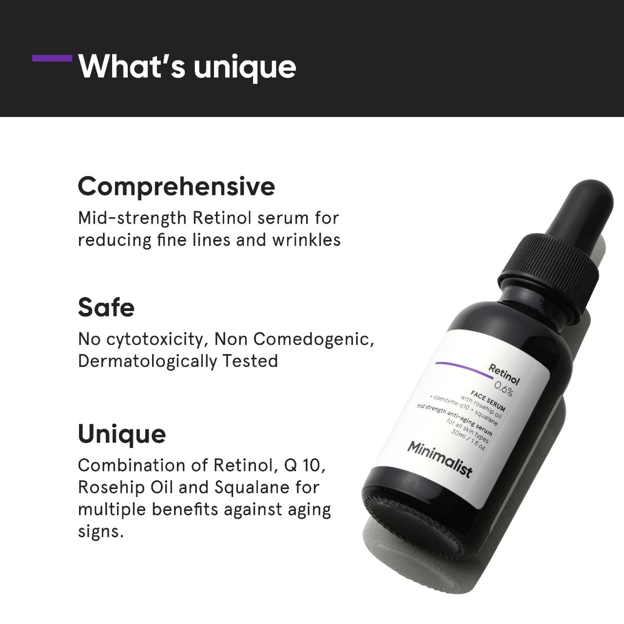 Minimalist 0.6% Retinol Serum For Anti Aging | Antioxidant Effects with Coenzyme Q10 | Reduces Fine Lines & Wrinkles | Mid Strength | 1 Fl Oz / 30 ml