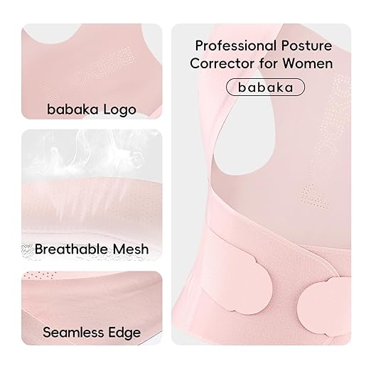 babaka Posture Corrector for Women, Invisible Lightweight Adjustable Back Brace for Upper and Lower Back Pain Relief, Hunchback, Hump, Scoliosis, Thoracic, Spine Corrector Under Clothes (Pink, Medium, Waist: 29''-35'')
