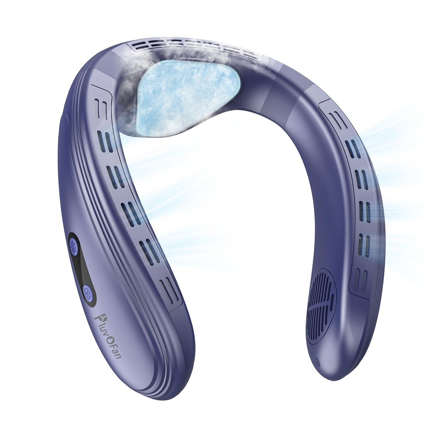 PluvoFan Neck Fan Back-Windy 6000mAh with Cooling Plate Bladeless Portable Thermo-Electric Cooler Rechargeable Camping Essentials for Women Men Outdoor Activities Gardening Walking the Dogs(Navy Blue)