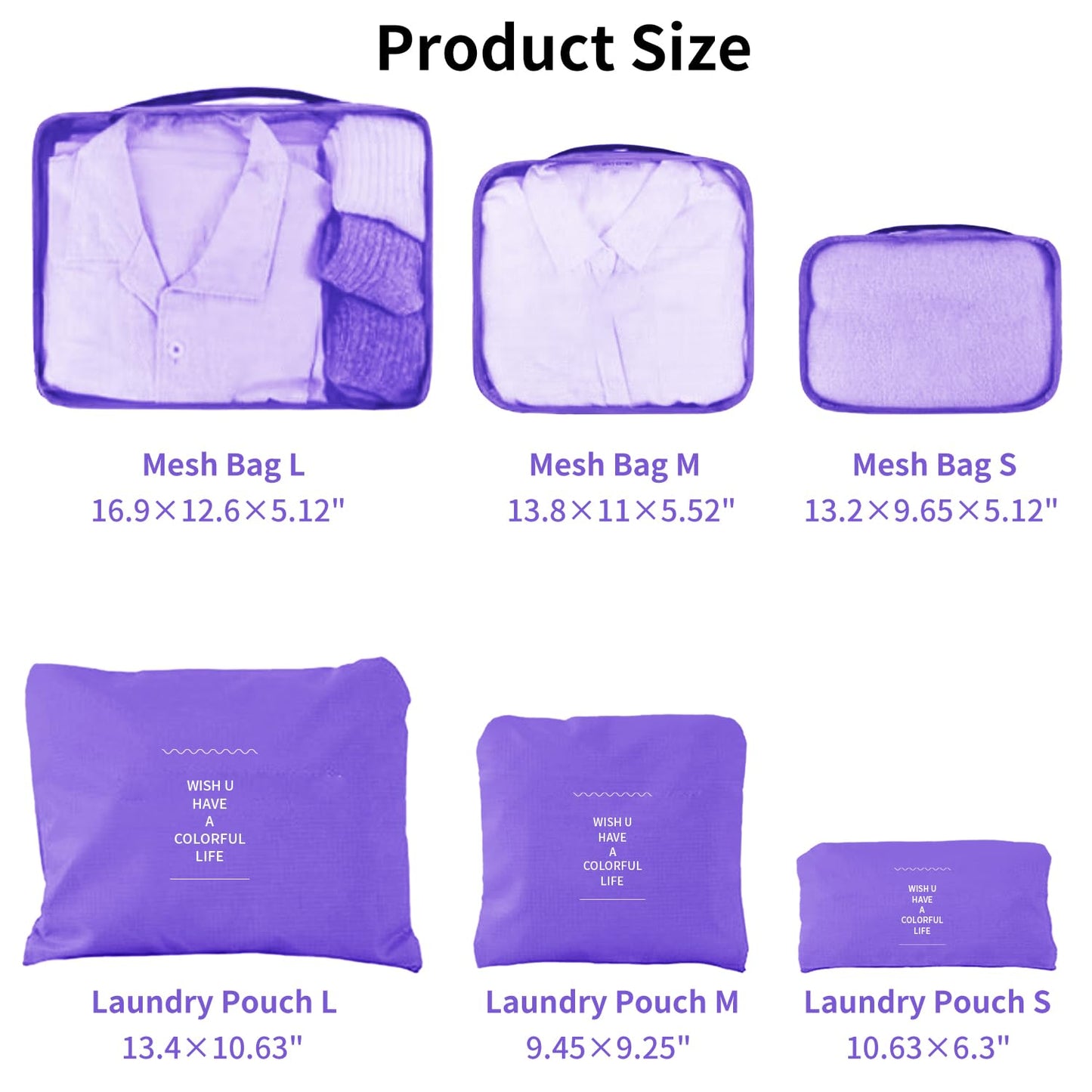 jealkip 6 Set Compression Packing Cubes for Travel, Lightweight Travel Essentials, Luggage Organizers for Clothes, Shoes, Electronics, Cosmetics & Toiletries (Violet)