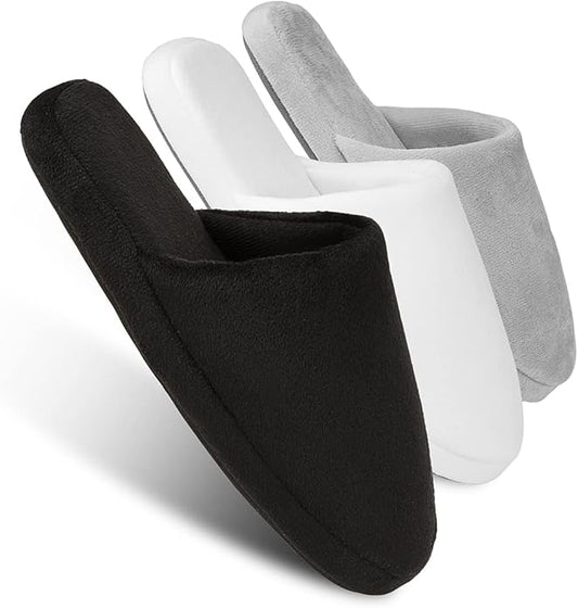 3-Pair Luxury Spa Slippers - Cotton Memory Foam Non-slip Closed Toe Washable Slippers for Hotel,Guest,Travel,Bride,Women and Men