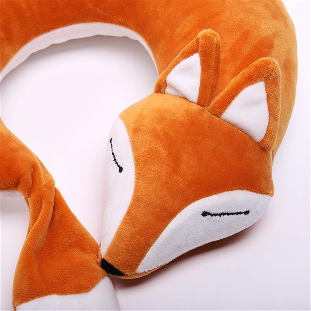 jidachuang Travel Pillows Planes Fox Animal U-Shaped Neck Pillow Plush Fur Warm Cartoon Comfortable Luggage Pillow for Airplanes Car Train (A-Brown)