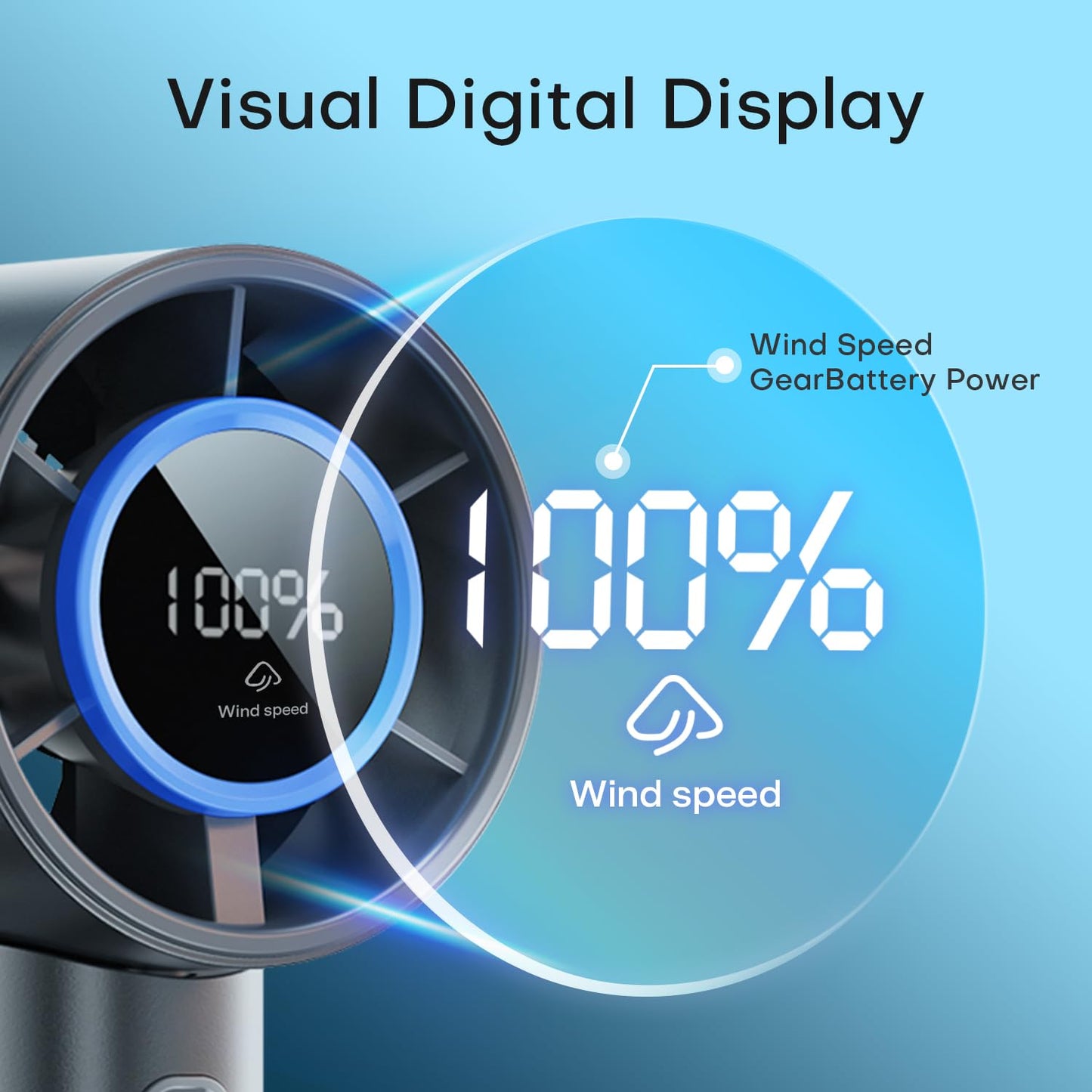 HmXiansen Portable Handheld Fan - 100 Speed Adjustable Turbo Mini Fan, 5000mAh Rechargeable Battery, Metal Body & Digital Display, Personal Desk Fan for Travel, Camping, Office, Outdoor - Grey