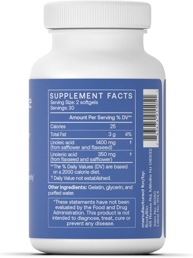 BodyBio Balance Oil - Vegan Omega 3 6 Supplement – Cold-Pressed Safflower & Flaxseed Oil – Supports Brain Function, Healthy Skin, and Mood