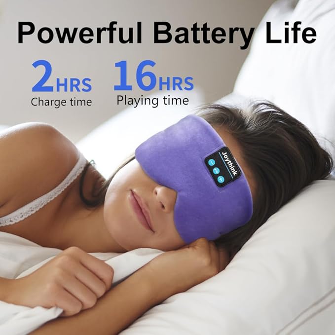 Joythink Sleep Headphones Bluetooth Sleep Mask Silk Headband Earphones Bluetooth Eye Mask for Sleeping On Side Blackout Soft Sleep Earphones Music Kids Children Eye Cover Purple