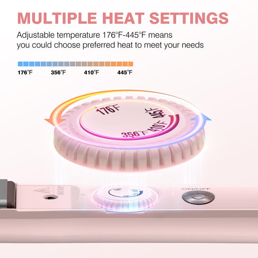 MiroPure 1 Inch Flat Iron, Hair Straightener with 30S Fast Heating & 60min Auto Shut-Off, Hair Straightener and Curler 2 in 1 with 3D Ceramic Floating Plates, Pink