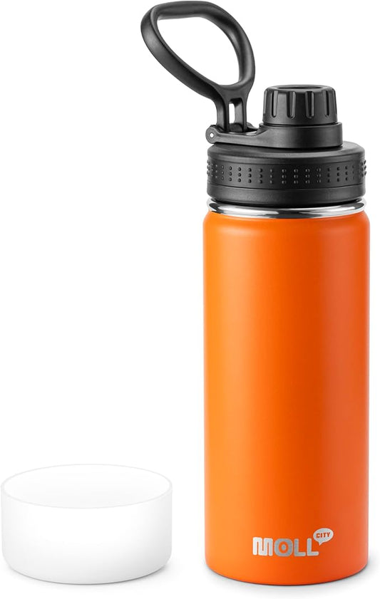 Kids Insulated Water Bottle-16 oz Stainless Steel Vacuum Wide Mouth Sports Flask with Silicone Boot-Reusable Metal Leak Proof Travel Water Bottle for Girls Boys, BPA-Free(Orange)