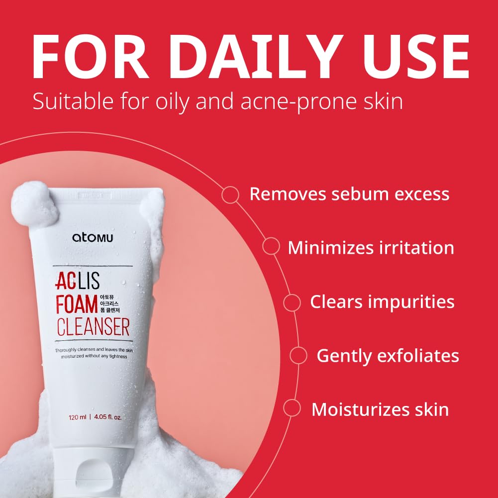 ATOMU Mildly alkaline oily acne sebum removal deep cleansing ACLIS foam cleanser, 4.05 fl.oz.