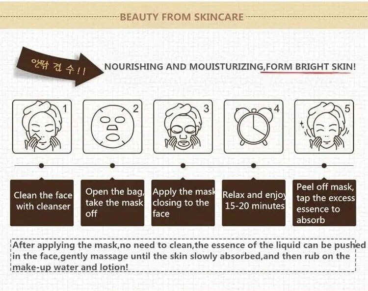 HCHANA Korean Face Mask Snail Essence Sheet Mask – Hydrating & Moisturizing, Anti-Wrinkle & Anti-Aging Sheet Pack with Snail Secretion Filtrate & Aloe Vera (10 Sheets)