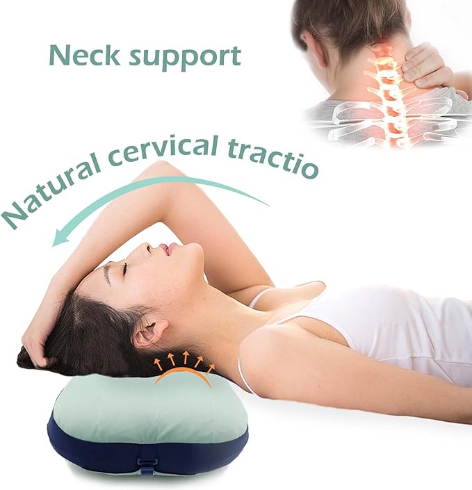 Inflatable Camping Pillow with Removable Cover & Ice Pack, Portable Inflatable Neck Pillow, Ergonomic Inflating Pillows for Neck & Lumbar Support, Travel Air Pillows for Camping, Office, Hiking, Home