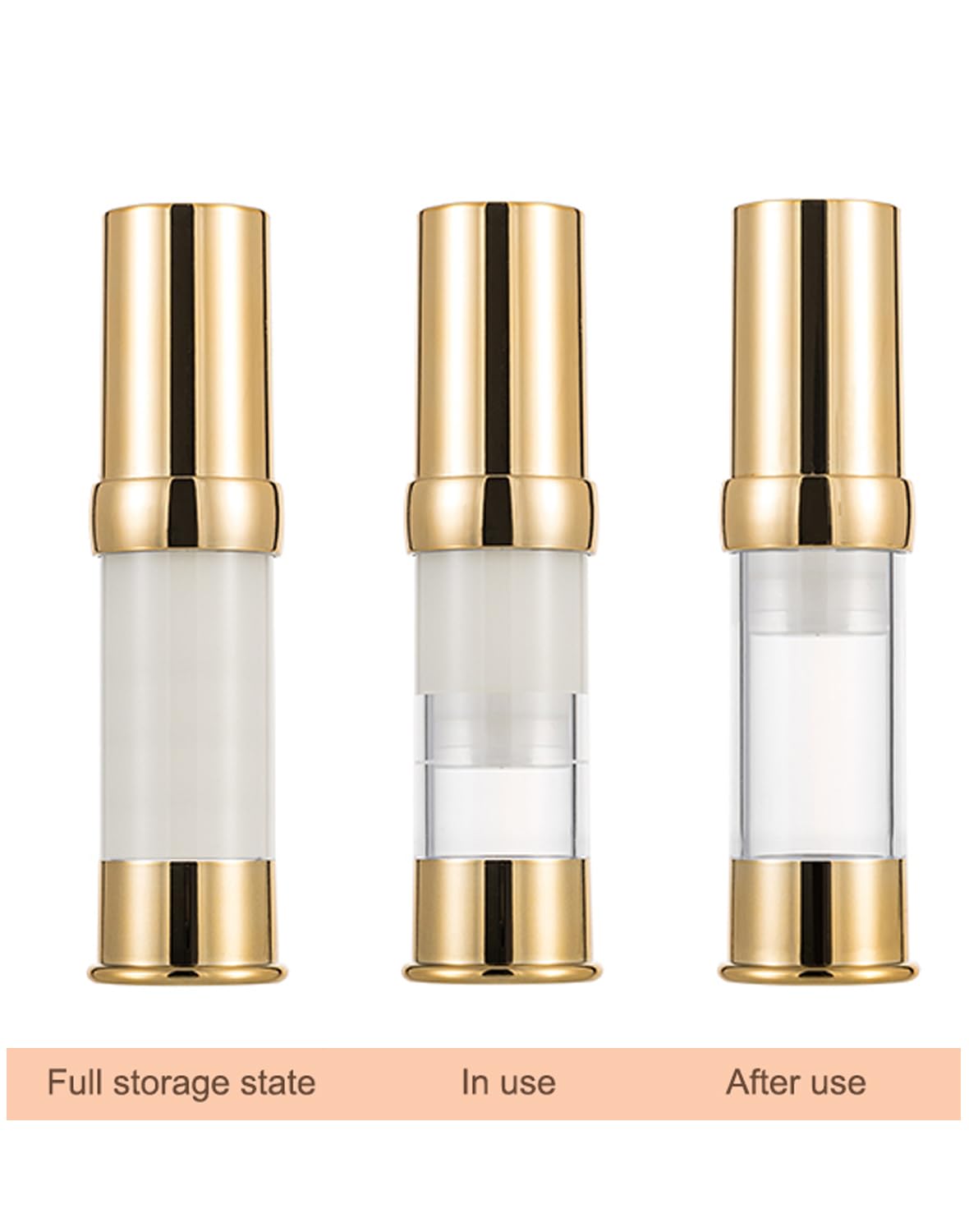 XQNCBY Gold 15ML Airless pump bottle Toiletries Travel Size containers mini makeup bottle Dispenser with Box Reusable empty cosmetic packaging bottles (0.5 oz/15 ml, 4 Packs)
