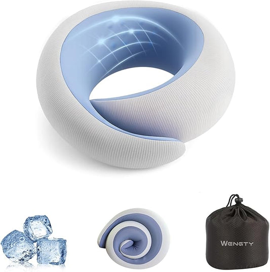 Travel Pillows for Airplanes,Memory Foam Neck Pillow for Traveling,Smooth & Cooling Fabric Plane Pillow for Long Flight,Ideal for Travels,Airplanes,Offices,Cars,Trains (Blue, Standard-Broad Fit)