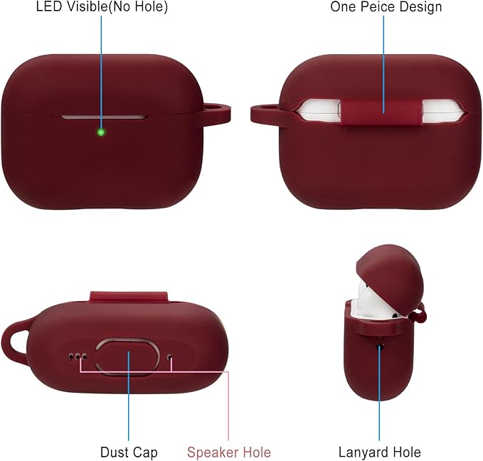 Case for Apple Airpods Pro 3 (2025) - VOTILE Airpods Pro 3 Cases Cover Women Silicone iPods Pro 3 Earbuds Wireless Accessorie Charging Cases Girl Keychain for Airpod iPods Pro 3 Generation - Burgundy