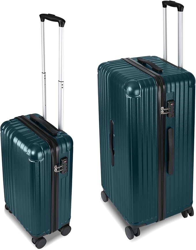 Carry-on 20 Inch and 28 Inch Square Thickened ABS+PC Hard Shell luggage, 2-Piece Suitcase Set with TSA Lock & Dual Zipper Mesh Inner Layer Design, Teal Blue