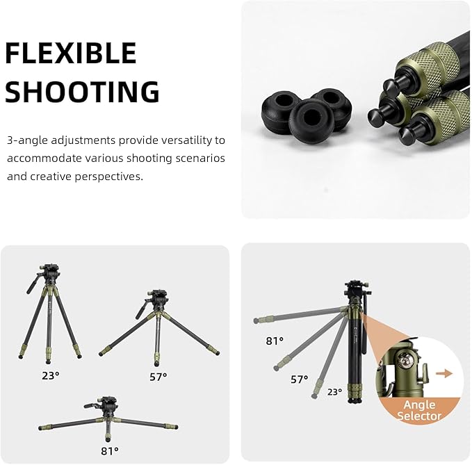 Cayer CH10L Carbon Fiber Tripod with S1 Mini Fluid Head, 28" Compact Desktop Stand, Tabletop Camera Support with Center Column for Mirrorless Cameras Video Camcorder Mobile Phone Webcam - Green