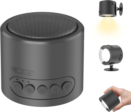 2 in 1 White Noise Sound Machine & LED Wall Sconce with 30 Soothing Sounds Sleeping Timer Motion Sensor Dimmable Night Light 360° Rotate 2200mAh Rechargeable Battery Operated for Bedroom Nursery
