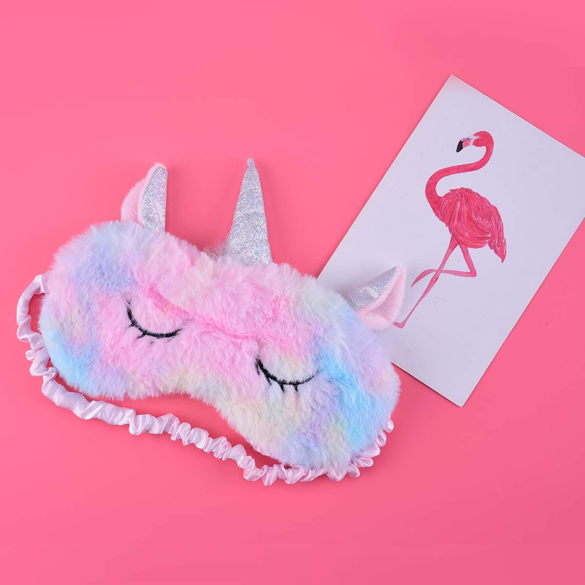 Ulbemoll Cute Unicorn Sleeping Mask, Soft Fluffy Plush Blindfold Funny Novelty Animal Sleep Mask Eye Cover Eyeshade for Kids Girls Boys Women Men Night Nap Travel Meditation (Rainbow, Unicorn)