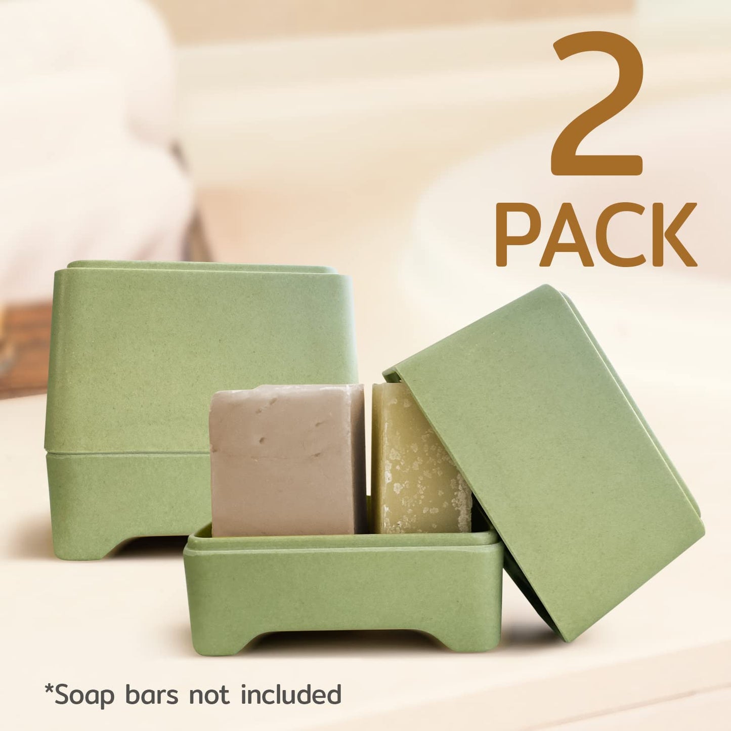 Impresa [2 Pack] Bamboo Soap Holder Compatible with Ethique Shampoo & Conditioner Bars - Quick Drying Slatted Soap Box & Shampoo Bar Container - Compostable Sugarcane