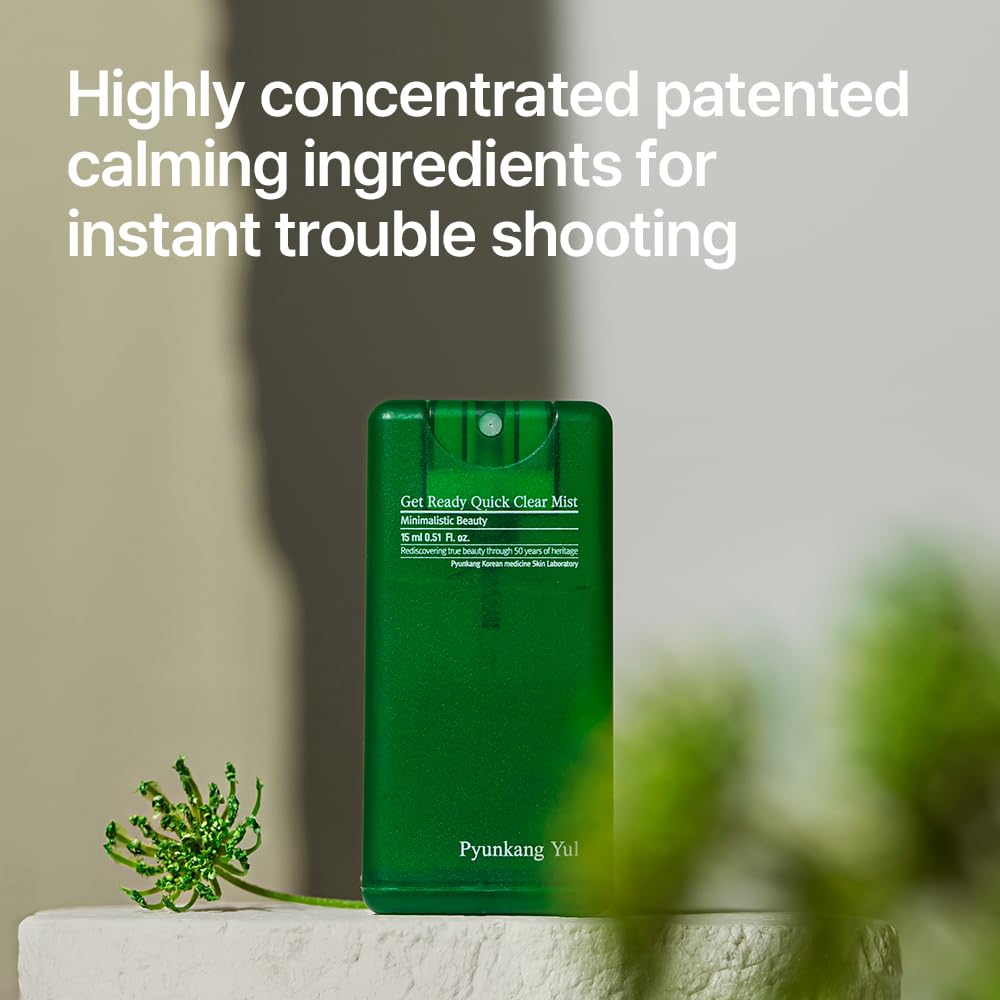 Pyunkang Yul PKY Ultimate Get Ready Quick Clear Mist for Sensitive Skin, Intensely Calms & Soothes Redness with Cica & Tea Tree, Compact size, Korean Skincare (0.51 Fl. oz, 15ml)