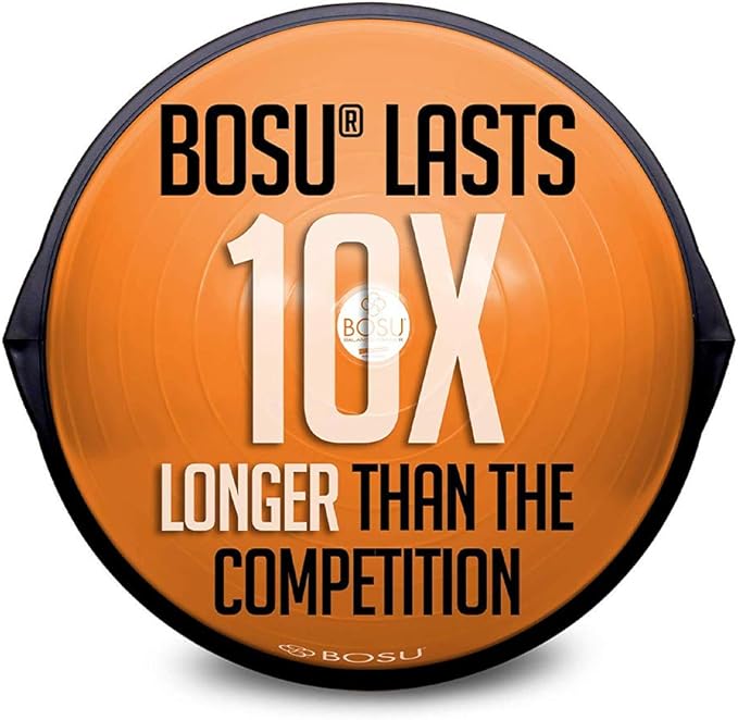 Bosu Balance Ball Exercise Trainer, Home Gym Equipment w/ Guided Workouts & Pump, 26", Blue - Inflatable Fitness Platform for Strength Training, Standing, Balancing, and Core Workout