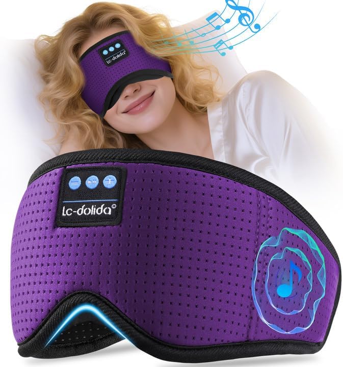 LC-dolida Bluetooth Sleep Mask with White Noise，Sleep Headphones,Bluetooth Wireless Music Eye Mask, Ideal for Travel, Night Work, Napping, Side Sleeping and Office Use for Both Men and Women(Purple)