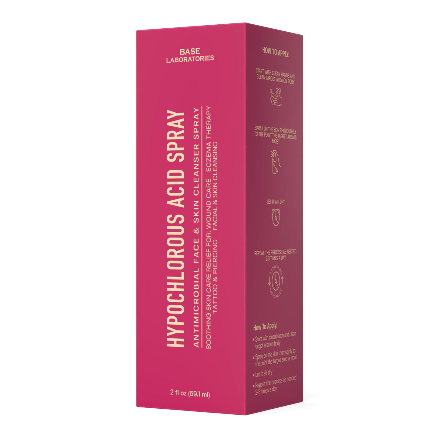 BASE LABORATORIES Hypochlorous Acid Spray for Face & Skin - Travel Size - Facial Toner Spray & Cleaner - Skin Repair Solution helps reduce redness, Irritations, acne - HOCL Molecule Spray 2oz