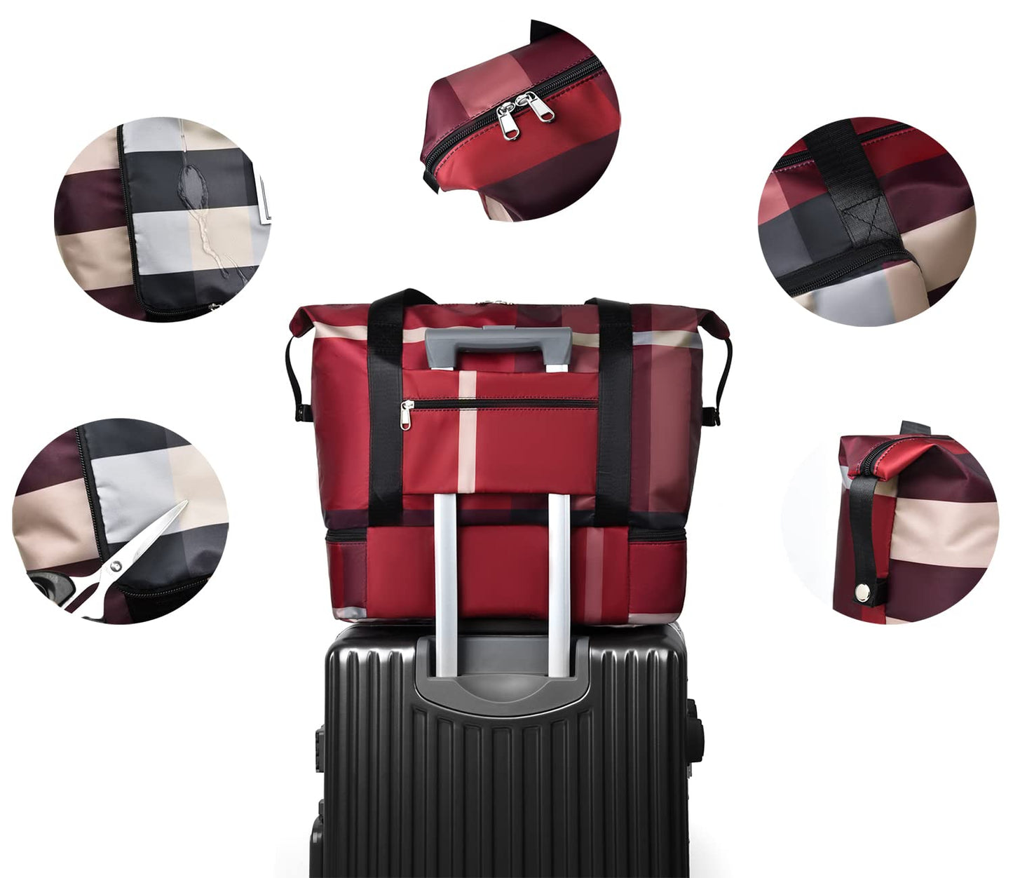 NWLR New Foldable Dry/Wet Separation Travel Duffel Bag with Shoe Compartment Large Capacity Folding Weekender Overnight Bag Lightweight Waterproof Gym Tote Bag (F-Khaki)