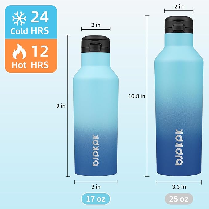 BJPKPK Insulated Water Bottle With Straw 17oz Stainless Steel Water Bottles With 2 Lids And Carry Handle Reusable Travel Metal Thermo,Sky