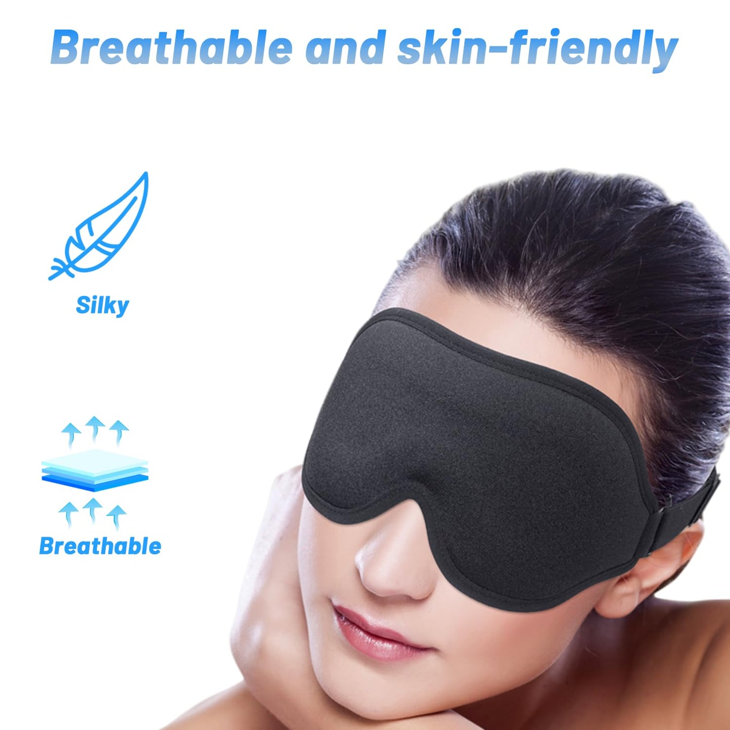 Sleep Eye Mask for Side Sleeper, Lash Extensions 3D Contoured Cup Sleeping Mask for Men Women, Travel Blackout Night Blindfold Eye Shade Cover with Adjustable Strap (Black-Side Sleeper)