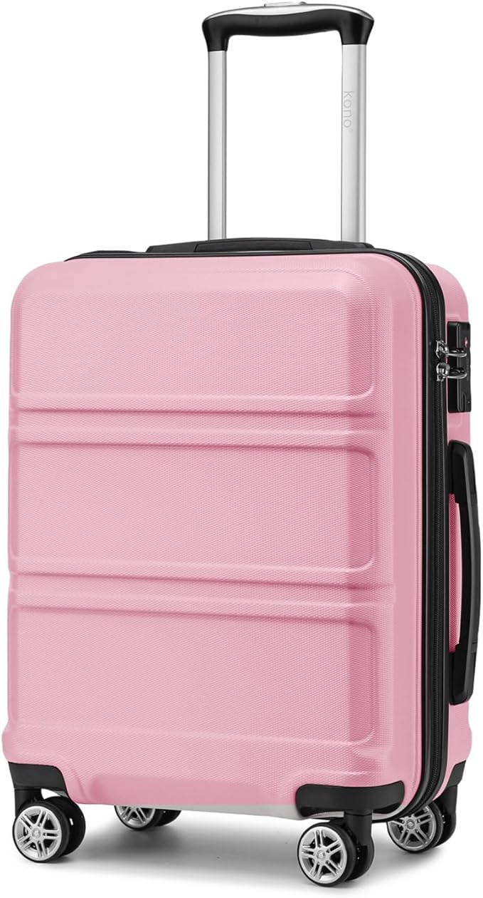 Kono 20'' Carry on Luggage Lightweight with Spinner Wheel TSA Lock Hardside Luggage Durable Small Carry on Suitcase Pink