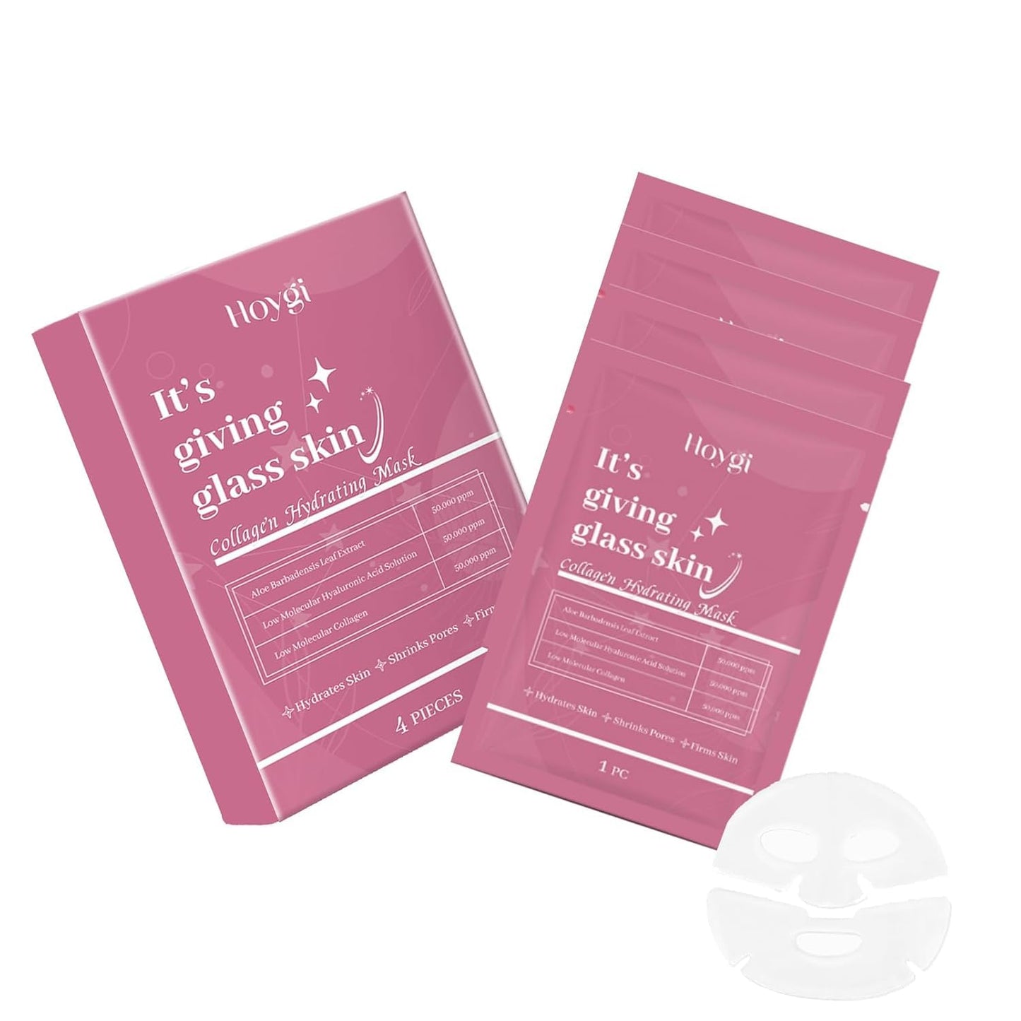 JX JIANGXIN Bio-Collagen Face Mask，Hydrating Collagen Face Mask with Korean Moisturizing Formula,Glass Skin - Tightens Pores, Firms Skin, Reduces Wrinkles (4Pack)