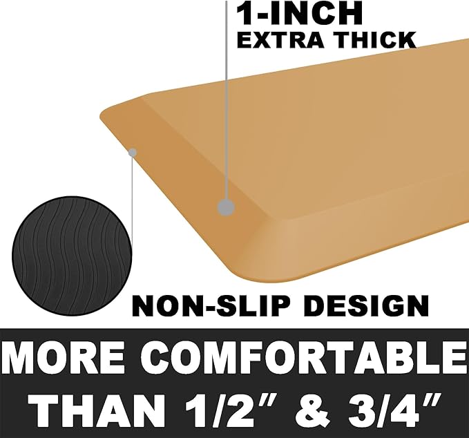 1" Extra Thick Anti Fatigue Floor Mat 60" L x 17" W,Kitchen Mat, Standing Desk Mat,140D Advanced PU Foam Ergonomic Comfort at Home, Office, Garage, Sink (Orange)