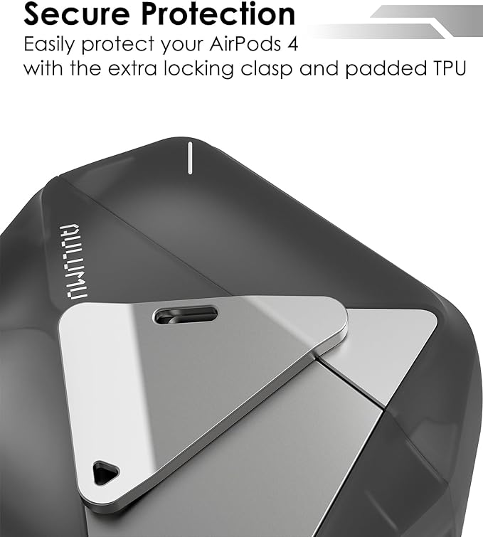 Aulumu A29 Geometric AirPods 4 Case with Lock | Protective Cover with Nylon Buckle | Alloy Armour | Compatible with Apple AirPods 4th (2024) - Translucent Grey