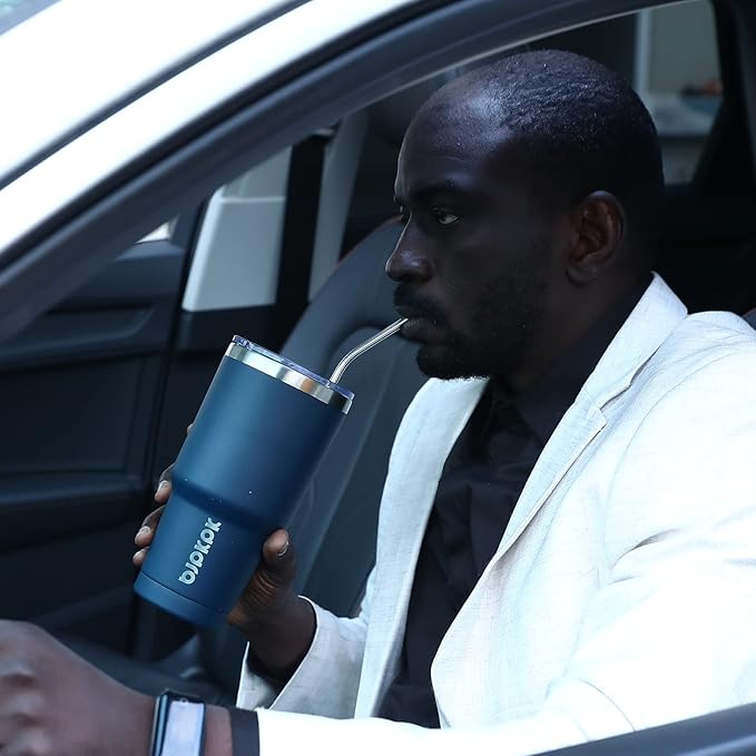 BJPKPK 30 oz Stainless Steel Insulated Tumbler with Lid and Straw, Reusable Ice Travel Coffee Thermal Tumblers Cup,Brick Red