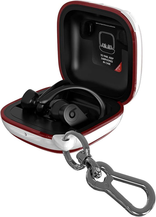 Compatible Powerbeats Pro Case Cover, Full Protective Shockproof Anti-Slip Silicone Case for Beats Powerbeats Pro 2019 (White Edge+Burgundy)