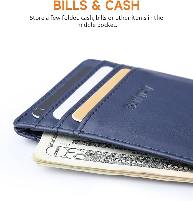 Buffway Mens Slim Wallet, Minimalist Thin Front Pocket Leather Credit Card Holder with RFID Blocking for Work Travel