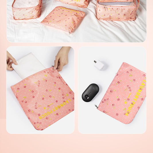 Laebevon 6 PCS Packing Cubes Multi-functional Clothing Sorting Packages Travel Carry On Luggage Organizers Storage Bags Travel Packing Pouches, Pink Cherry