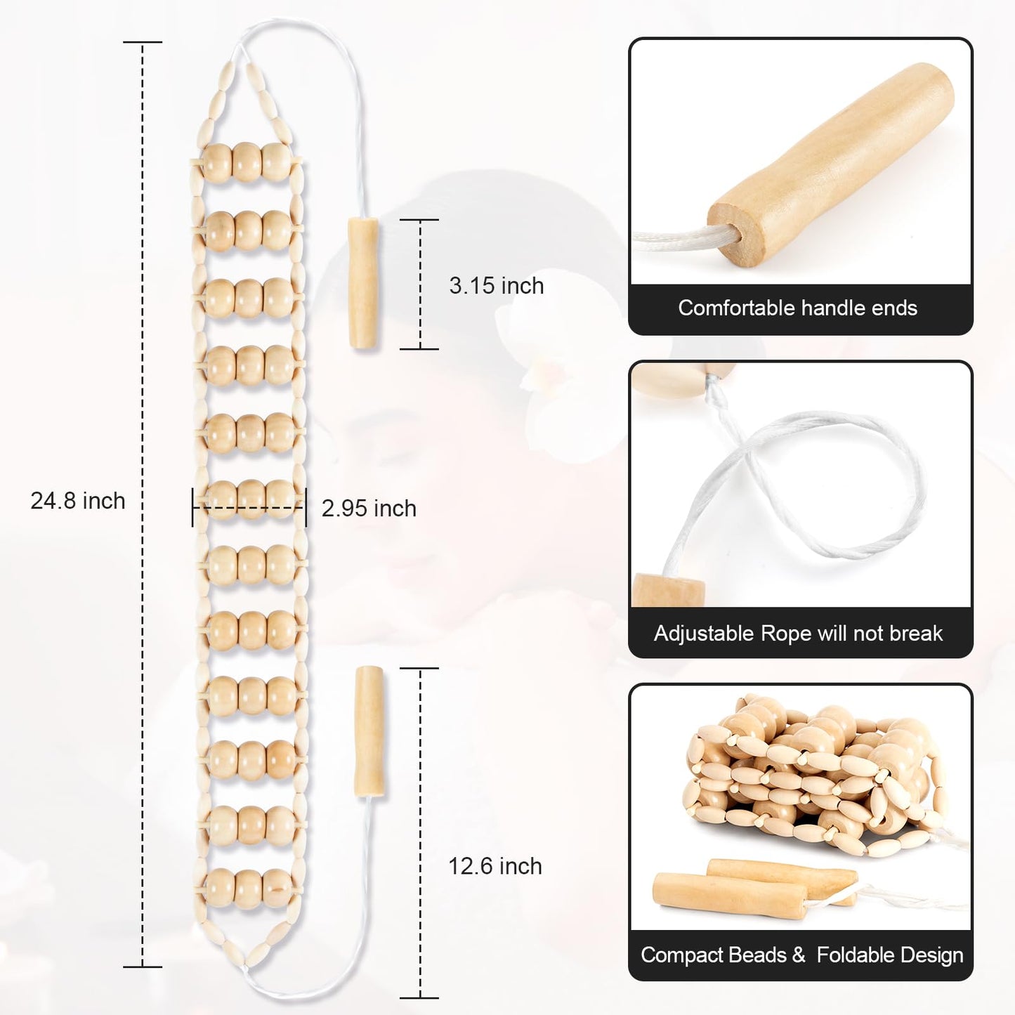 KintKita Wood Therapy Massage Tools,Back Wooden Massage Roller Rope Tool Maderoterapia Kit Professional Cellulite Massager for Body Shaping, Contouring,Back Neck Leg Muscle Relief