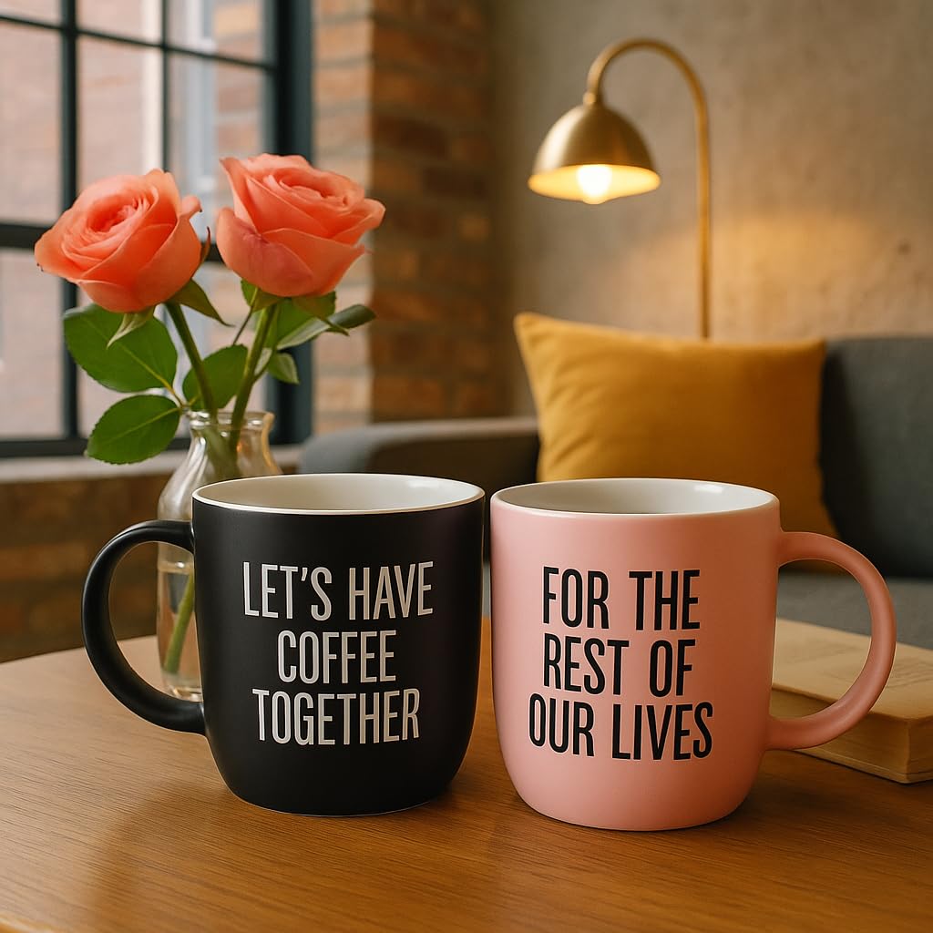 Triple Gifffted Let's Have Coffee Together Coffee Mug Set, Engagement Wedding Gifts for Couple, Bride and Groom Newlywed Bridal Shower, His and Hers, Mr and Mrs, Christmas, Valentine’s, Ceramic 380ML