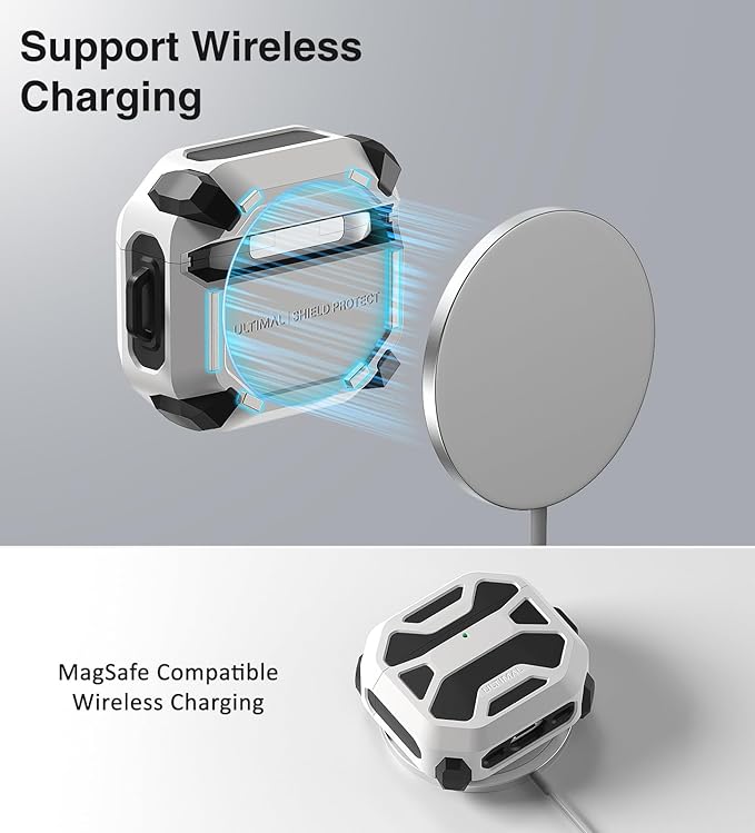 Compatible with AirPods 4 Case, Rugged TPU Double-Layer Cover, Powerful Shockproof Full Protection with Lanyard, Reinforced Magnetic Lid Lock for AirPods 4th Generation case(Black+White)