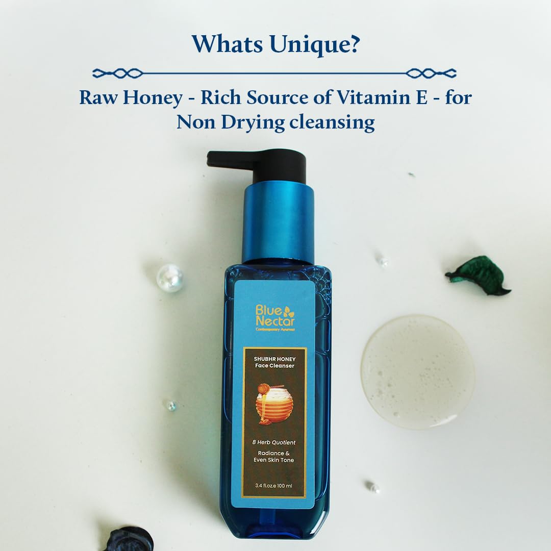 Blue Nectar Ayurvedic Honey and Aloevera Face Wash and Makeup Remover | Daily Facial Cleanser for Women and Men | All Skin Types (8 Herbs, 6.76 Fl Oz)