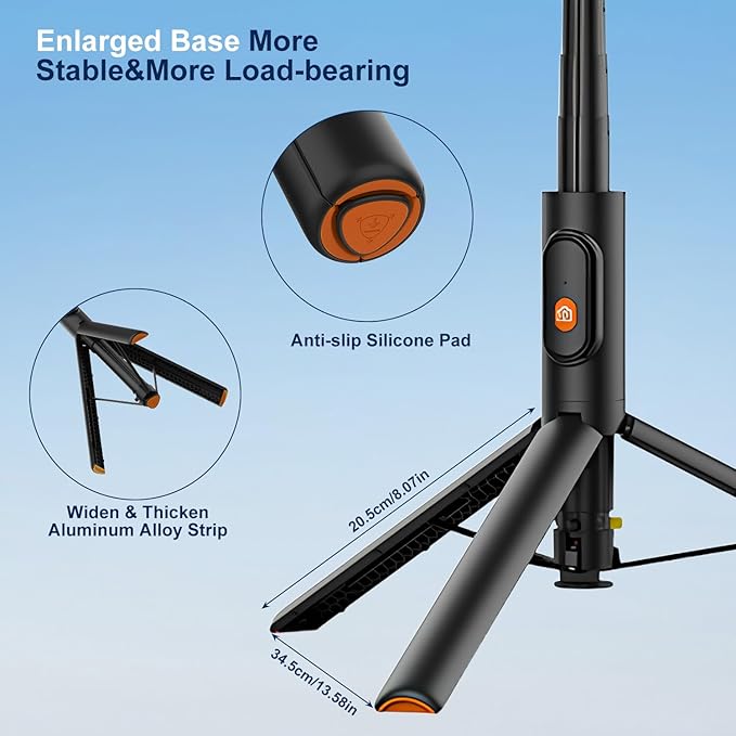 57" Automatic Phone Tripod, Extendable Selfie Stick for iPhone, Portable Cell Phone Stand Mount Holder with Remote Control for Selfie Stick TIK Tok Travel Vlog Live Broadcast Video Recording Black