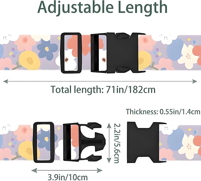 Colored Flowers Luggage Straps for Suitcases, Adjustable Luggage Travel Belt to Keep Luggage Security While Travel, Strong Polyester Fabric, Easy-to-Recognize Stylish Design Travel Accessories, 2 Pack