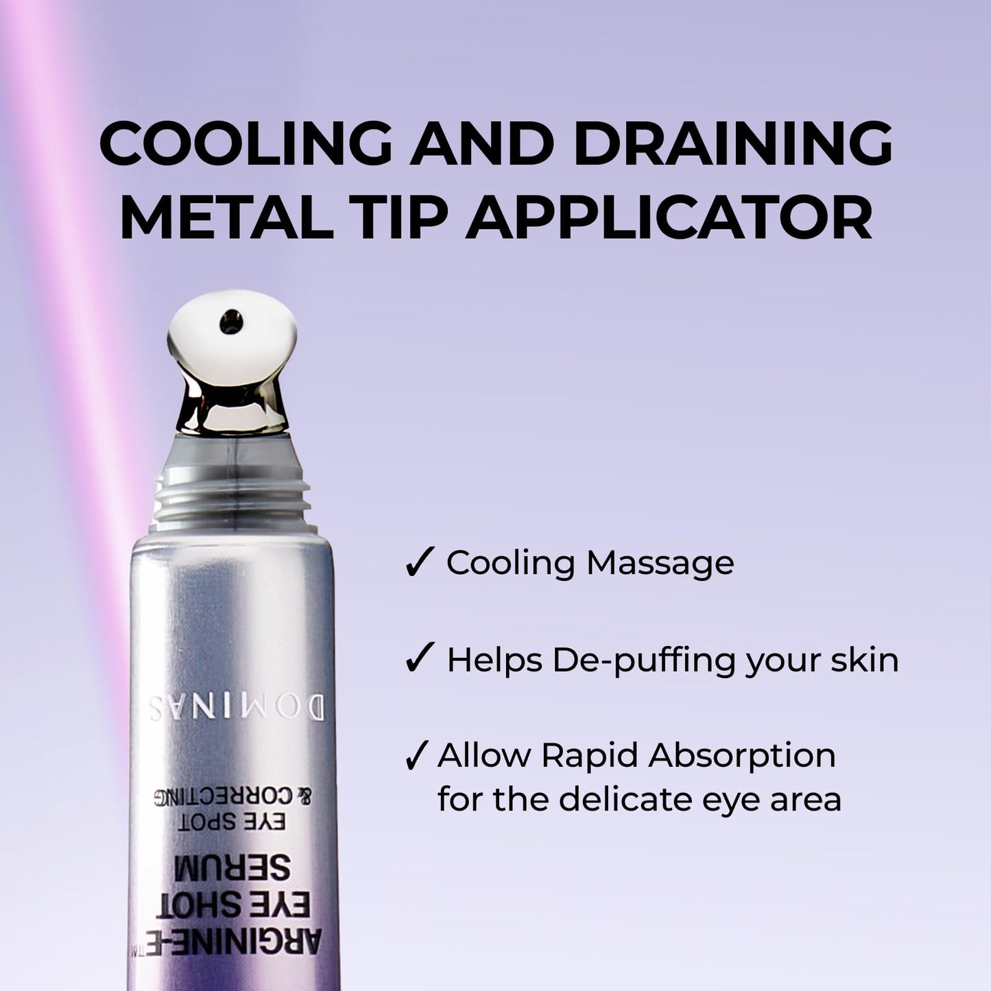 Atclinic DOMINAS Caffeine Eye Serum with Arginine-E & Vitamin E – Korean Eye Gel for Puffiness, Dark Circles, Fine Lines | Cooling Guasha Metal Tip (0.67 fl oz)